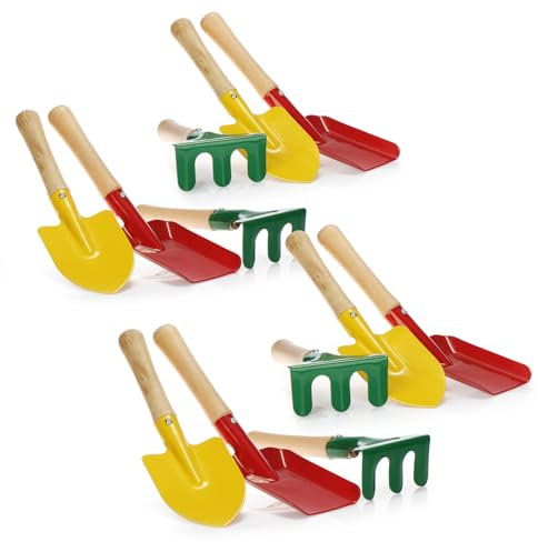 COM-FOUR® 12-teiliges Gartenwerkzeug Set für Kinder - kleine Harke, Schaufel und Spaten aus robusten Metall und Holz - Gartengeräte für Gartenarbeit, Strand und Sandkasten (Set 3)