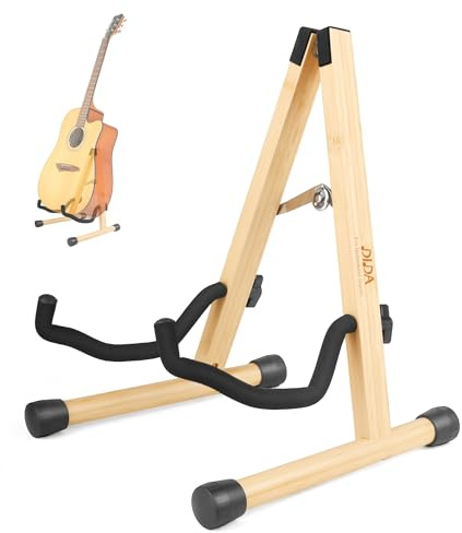 DIDA Gitarrenständer für Akustikgitarren – A-Rahmen Holz-Fußbodenständer mit rutschfester Gummipolsterung und Schaumstoffarmen, Einzel-Gitarrenhalter (Bamboo)