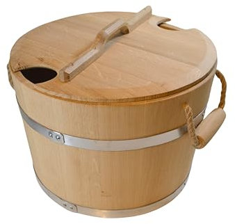Saunakübel 20 L aus Eichenholz – Handgefertigter Saunaeimer Ø 40 cm – Sauna Aufgusseimer für Banya & Sauna – Robust & dicht – Natürliches Saunazubehör in Top-Qualität