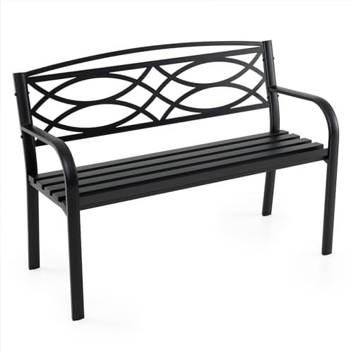 COSTWAY 2-Seater Garden Bench, Metal Frame Loveseat Park Bench, Outdoor Furniture Leisure Seating Patio Chair for Balcony, Porch, Backyard and Poolside, 300kg Load Capacity, Black (116 x 49 x 83 cm)