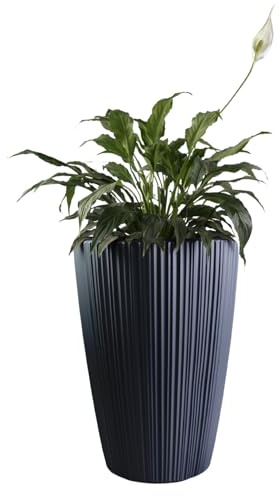 B2C Flowerpot Ridged Planter with removable insert Indoor Outdoor Modern Vertical grooves textured for home office patio garden decoration (Dark Grey, W30cm x H40cm)
