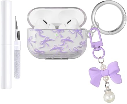 AIIEKZ Custodia compatibile con AirPods Pro 2 2022, in morbido TPU con grazioso motivo floreale per AirPods Pro di 2a/1a generazione, con portachiavi a fiore e moschettone, per ragazze e donne (fiocco