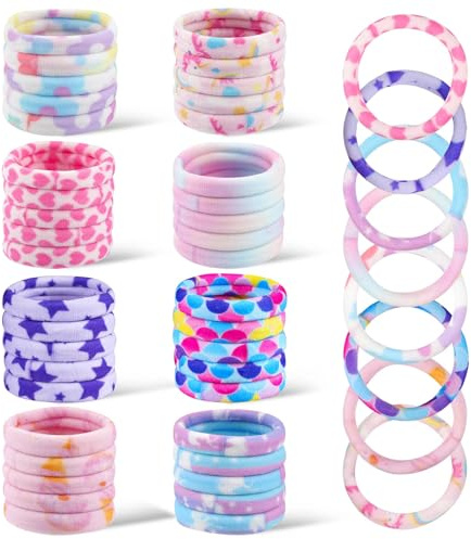 Deepton 40 Stück Haargummis Mädchen Bunte, Zopfgummis Mädchen | 8 Stile Haargummi für Frauen Elastisch, Weiche Nylon Haargummi Set für Frauen dickes, glattes, lockiges Haar