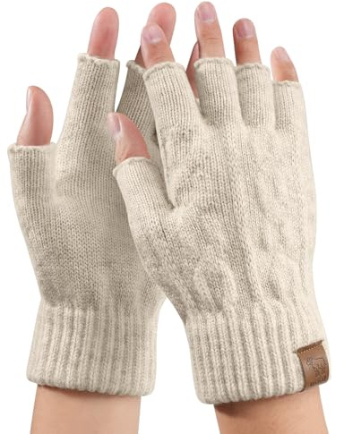Voqeen Fingerlose Handschuhe Damen Herren 100% Wolle Thermo Winterhandschuhe Ohne Finger Warme Touchscreen Strickhandschuhe für Arbeiten Fahren