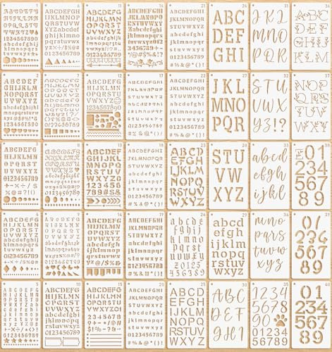 40 Stück Buchstaben Schablone und Zahlen, Buchstabenschablone 18 x 10.5cm, Wiederverwendbare Buchstabenzahl Zahlenschablonen für DIY, Scrapbook, Malerei, Journal-Notizbuch, Karten, Stoff