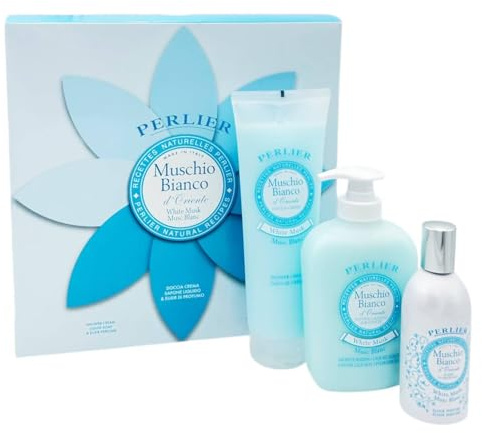 Perlier Muschio Bianco D'oriente Set Regalo Doccia Crema 250 Ml Sapone Idratante 300 Ml Elisir di Profumo 100 Ml