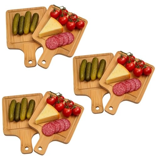 Hausleben Set di 6 piatti da portata – 15 × 10 cm – Mini tagliere in bambù con manico – Tagliere per la colazione per servire, snack, tapas e cucina, robusto e adatto per alimenti