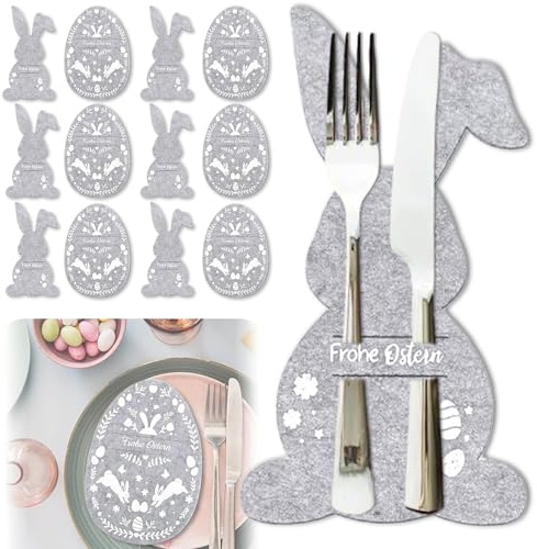 LIZANQU 12 Stück Frohe Ostern Filz Besteckhalter, Osterhase Besteckbeutel, Osterei Besteckbeutel, Kaninchen Besteckhalter für Gabel Messer Ostern Tischdeko Osterdekoration (A)