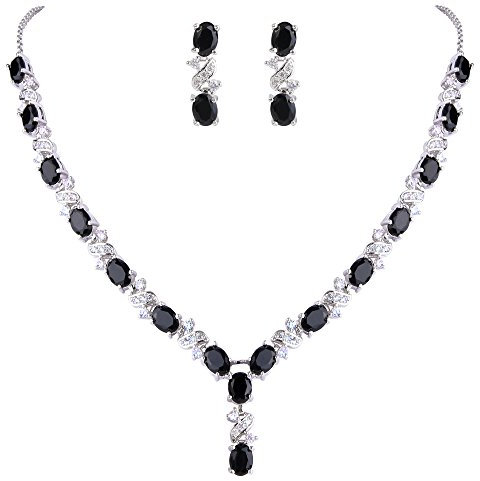 Clearine Juegos de Joyas de Mujer Cristales Óvalos En Forma de Bolita Infinito Collar y Pendientes para Novia Boda Fiesta Elegante Negro