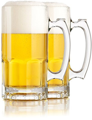 Hikari Bierkrug aus Glas, 1 Liter, Deutscher Stil, extra groß, 2 Stück