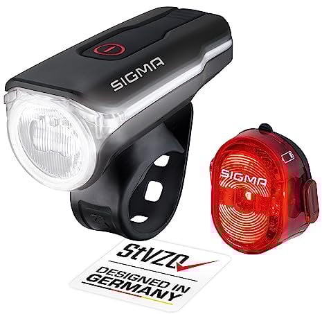 SIGMA Fahrradbeleuchtung Set Aura 60 USB/Nugget II | StVZO zugelassenes, akkubetriebenes Vorderlicht und Rücklicht