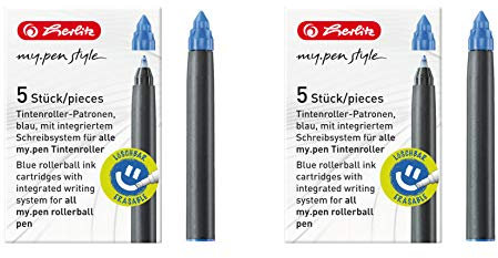 Herlitz 11378999 Tintenroller-Patronen my.pen, 5 Stück, blau (2er Pack, patronen my.pen)