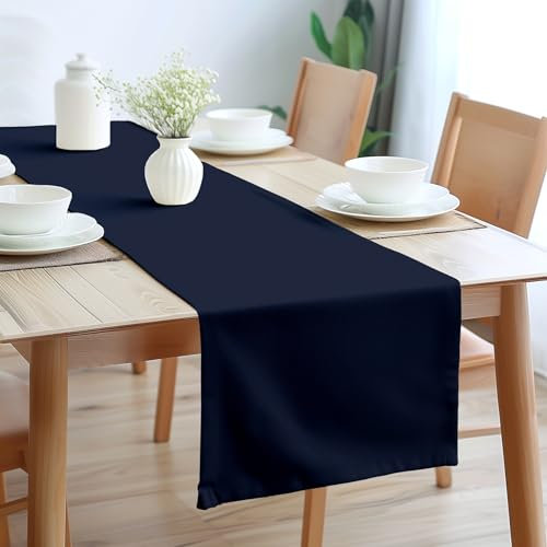 Encasa XO Table Runner Größe 32x230 cm | Baumwoll -Leinwand Stoff | Scotch Blue Solid Color | Waschbarer und dauerhaft