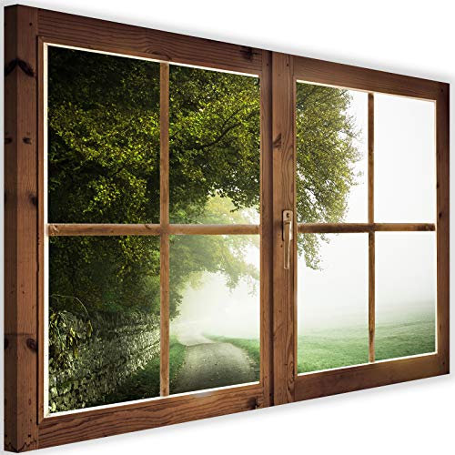 Feeby Leinwand Bilder - Fensterblick Natur- 120x80 cm- Deko Wohnzimmer - Wandbilder Schlafzimmer - Deko Aesthetic - Wand Deko - Leinwand Groß - Deko Zimmer - Leinwandbilder XXL