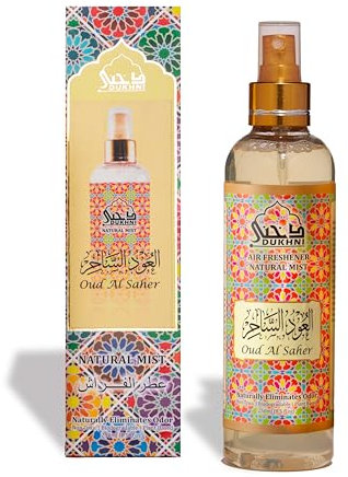 Oud Al Saher Attar Al Faraash by Dukhni | 250ml Non Alcoholic Spray | Arabic Natural Mist | Air Freshener, Room Mist, Fabric & Linen Spray | Perfect for Prayer mats, beds, sofas, curtains | Halal