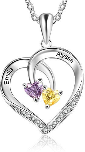 Personalisierte Namenskette Silber 925 Halskette Damen Herz Anhänger mit Namen Gravur Mutter Tochter Kette Geschenk für Muttertag Valentinstag Weihnachten (Stil 2)