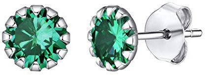 Suplight Boucle d'oreille Femme Argent Pur Clous et Puces avec Emeraude de Synthèse Pierre Verte de Mois Mai Bijou Minimaliste Cadeau Parfait