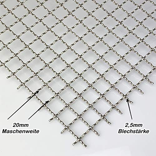 Edelstahl V2A 1.4301 Wellengitter 20 x 20 mm Maschenweite Edelstahl 2,5 mm dick Drahtgitter Gitter Wellgitter Zuschnitt (1000 mm x 350 mm)