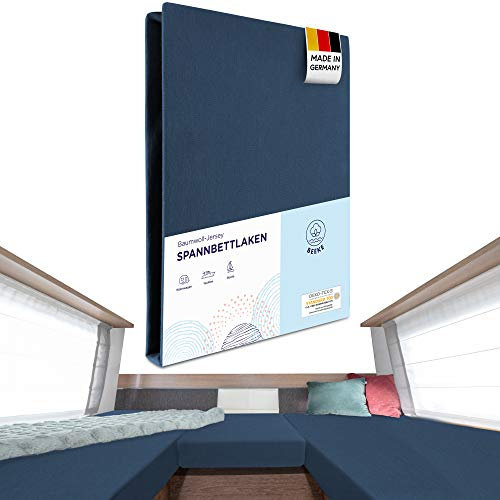 Beeke® Premium Spannbettlaken Wohnmobil [3 teilig] - Multi-Stretch Bettlaken für Wohnwagen-Heckbett [Made in Germany] - 97% Baumwolle und 3% Elasthan [Oeko-TEX Standart 100 für Babys] - 200 g/m²