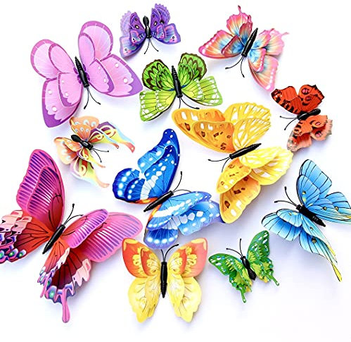 WandSticker4U®- 24er Set hochwertige 3D SCHMETTERLINGE bunt mit Doppelflügel & Magnet I Schmetterlinge Deko für die Wand Kühlschrank Fenster Möbel Wohnzimmer Kinderzimmer Küche Butterfly