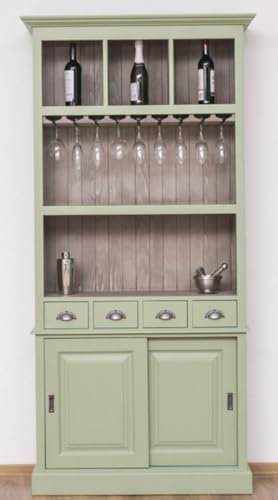 Casa Padrino Landhausstil Weinschrank Hellgrün/Grau 103 x 36 x H. 210 cm - Barschrank im Landhausstil - Landhausstil Bar Möbel