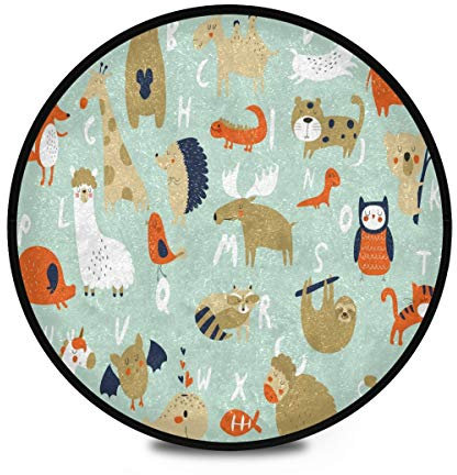 Mnsruu Runder Teppich mit Tiermotiven und Eulen, rutschfest, für Eingangsbereich, Flur, Sofa, Wohnzimmer, Schlafzimmer, Heimdekoration, 92 cm Durchmesser