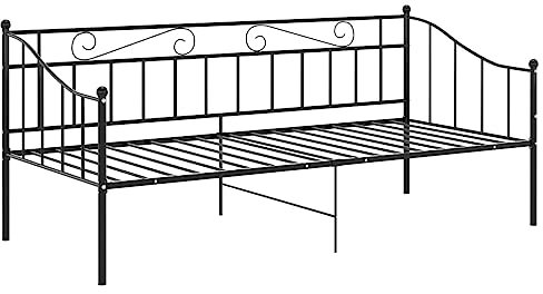 vidaXL Schlafsofa Bettgestell Tagesbett Metallbett Bettsofa Einzelbett Bett Gästebett Sofabett Sofa Couch Jugendbett Schwarz Metall 90x200cm