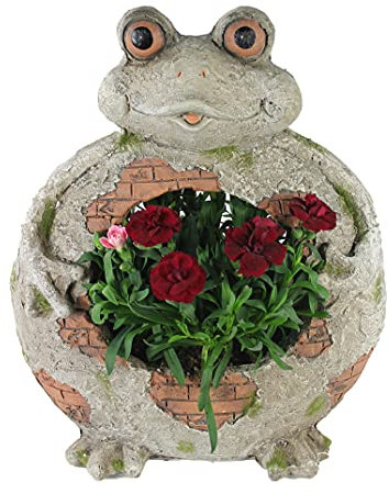Arnusa Blumentopf Frosch mit Pflanztopf Dekorativer Blumenkübel 37cm Tierfigur Gartendekoration GB003 Gartenfigur