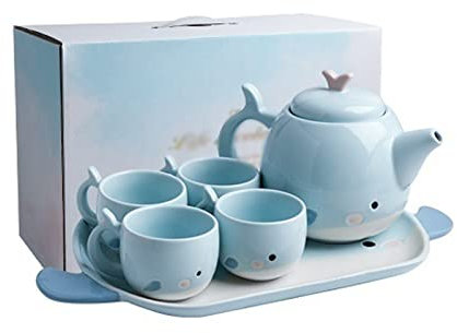 Iced Tea Pitchers Simple Water Kettle Set with Cup Cute Ceramic Water Bottle Set Household Water Pitcher Tray for Juice Tea Ice Water Beverage Water Jug Hot Cold Iced Pitcher ( Color : Blue )