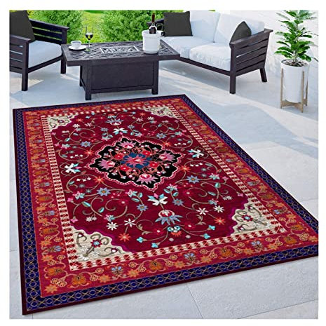 Siunwdiy Carpeto,Teppich modern Design rechteck,Balkon deko Vintage teppiche,Shabby Chic Look Teppichläufer für Wohnzimmer, Schlafzimmer und Flur,Rot,80X160cm