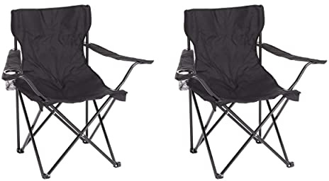 Baroni Home Sedia Campeggio Pieghevole da Esterno Giardino, Poltrona Campeggio Impermeabile, Sedia Camping Portatile, Seduta da Spiaggia e Pesca con Porta bibite 50x50x80 cm, Set 2 Nero