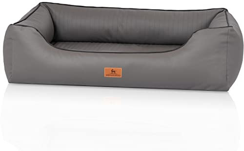 Knuffelwuff orthopädisches Hundebett aus Kunstleder Lovelock XXL 120 x 85cm Grau - Abnehmbarer Bezug - leicht zu reinigen - für große, mittelgroße und kleine Hunde