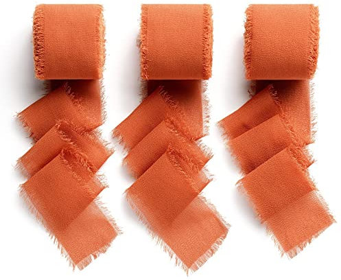 AOKSUNOVA 3 Rollen Geschenkband Schleifenband 3,8cm x 6,3m Terracotta Bänder Hochzeit Chiffonband Stoffband