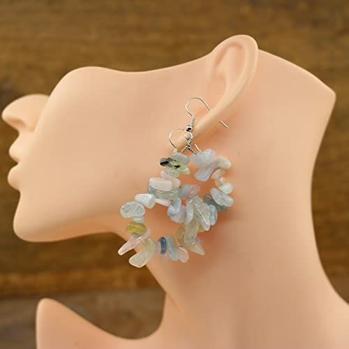 MIDJ Frauen Ohrringe,Creolen Mit Morganit-Anhänger Ohrring Silber Farbe Boho Kies Chips Tropfen Ohrringe Für Damen Mädchen Edelsteinschmuck