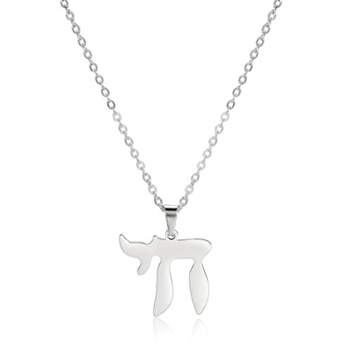 EUEAVAN Jüdische Chai Halskette Hebräischer Buchstabe Anhänger Klassischer Jüdischer Chai Choker Charm Personalisierter Religiöser Jüdischer Namensschmuck Frauen Valentinstag Freundin (silber)