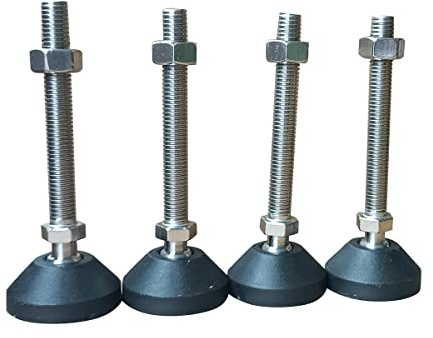 KATSU 4 Pack Adjustable Leveling Feet M10 x 80mm Thread Stainless Steel Swivel Screw-in Furniture Bed Cabinet Machine Leveling Legs Levelers with 40mm Round Nylon Tilting Base