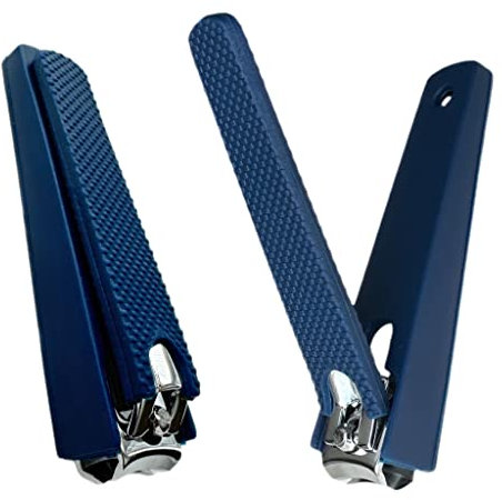 2 Comfort Hold Navy Large Nail Clippers Non-Slip Sure Grip Clipping Removable Catcher Toenails Fingernails Cutter Ultra Sharp Trimmer Stainless Steel Men Women Arthritis Unsteady Hands