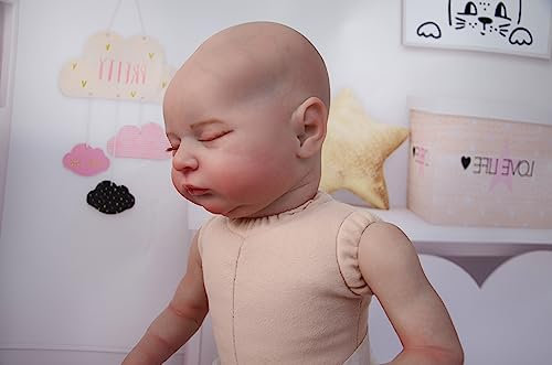 Reborn Babypuppen-Schlafende 48cm Lebensechte Babypuppen Mädchen Reborn Puppe Nackter Kopf Sichtbare Blaue Adern Reborn Baby Silikon Lebensecht Neugeborene Baby with Bottle