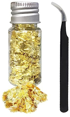 PLABBDPL Gold Leaf Flakes Blattgold Multifunction Decorative Foil Paper Gold Foil Paper Decoration Kitchen Mousse Cake Baking Pastry Craft Decoration zum Vergolden Malerei und Nagelkunst