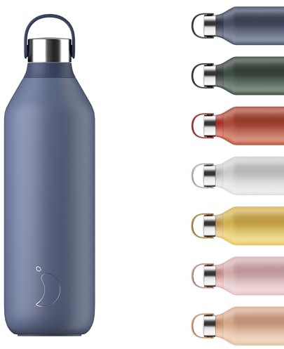 Chilly's Series 2 Water Bottle - Stainless Steel Thermal Bottles with Double Wall Vacuum, Soft Collar & Carry Loop - Whale Blue, 1000ml