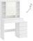VASAGLE Toeletta con Luci LED a Luminosità Regolabile, Tavolo da Trucco con Specchio, Scomparti Aperti, Ripiani Regolabili, Postazione Trucco, Moderno, Bianco Nuvola RDT124W01
