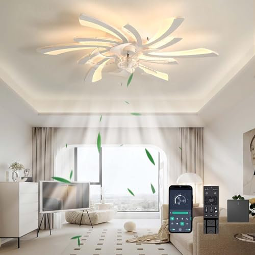 KVOYYIRA Fiore Lampadario con Ventilatore da Soffitto Silenzioso LED Dimmerabile Ventilatore da Soffitto con Luce E Telecomando Reversibile 6 velocità per Camera da Letto Salotto-White