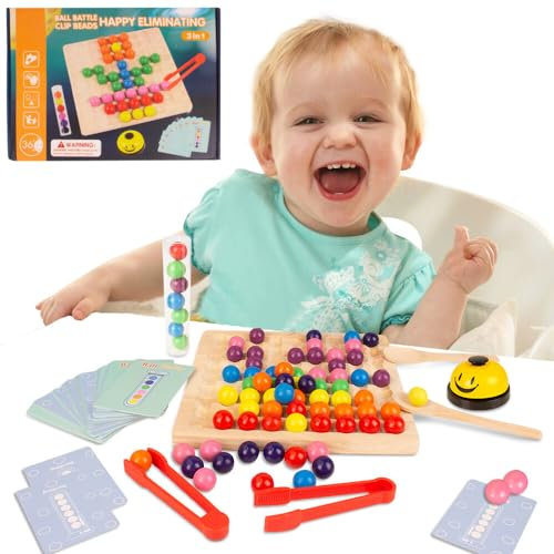 IXYHKB Montessori Spielzeug, Rainbow Bead Game, Holz Clip Brettspiel, Puzzle Board, Puzzle Geschicklichkeitsspiele Farben Sortier Stapelspielzeug für ab 3 4 5 6 Jahre,Kreativ Kinder Geschenke