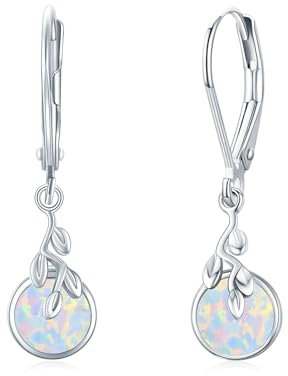 MEDWISE Opal Blatt Tropfen Ohrringe Mädchen 925 Sterling Silber Blatt Ohrringe Hängend Ohrhänger Opal Schmuck für Frauen Mutter Mama Kinder Tochter Geburtstag Geschenk Geschenkbox
