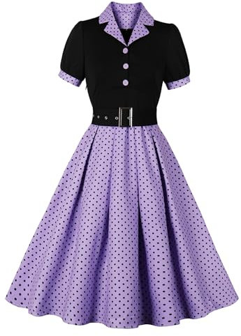Wellwits Robe Femmes Points de Polka Cocktail Formel Années 50 Blazer Violet XL