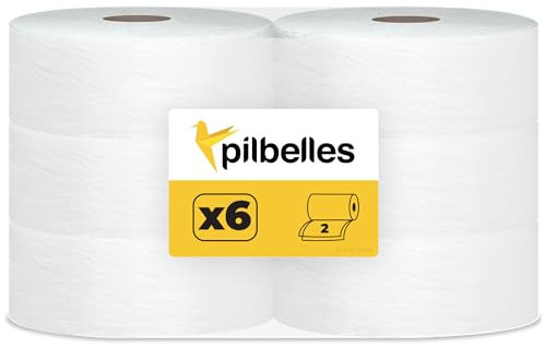 PILBELLES Papier Toilette MAXI JUMBO 2 Plis | 6 Rouleaux Papier Toilette Pour Distributeur