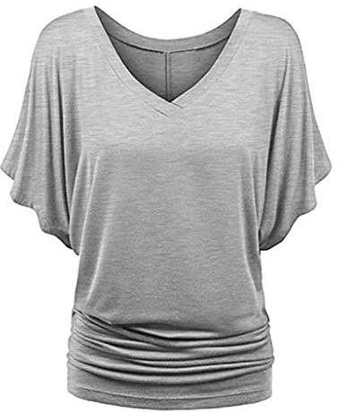 Tunique Grande Taille Femme à Manches Chauve-Souris- Tee Shirt Sexy-Haut Femme élasticité Loisirs Léger Respirant Chemisers Simple Couleurs Pures pour Plage Travail Plissé Colorés Loose Tops