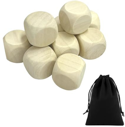 10 Blanko WüRfel, mit 1 Aufbewahrungstasche, Holzwürfel, Spielwürfel, Verwendbar für Basteln, Heimwerken, Mathematik, Brettspiele usw. (20 mm)