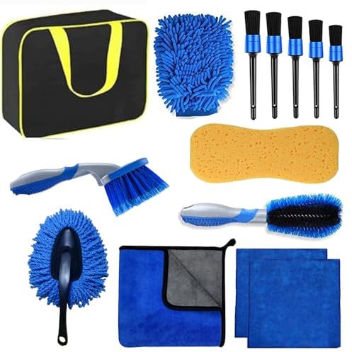 La Comvi Car Cleaning Kit 14 Pcs - Car washing kit - Car Cleaning Products Interior & Exterior accessories (5 Wheel Brush, Wash Mitt)- VAN Detailing Kit - Car Care Gift sets for men/Women