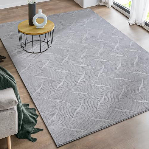 the carpet Rio - moderner und weicher Teppich Wohnzimmer Schlafzimmer mit Anti-Rutsch-Rücken und 3D-Optik, Flauschige Oberfläche, pflegeleicht und robust, Grau, 160 x 220 cm